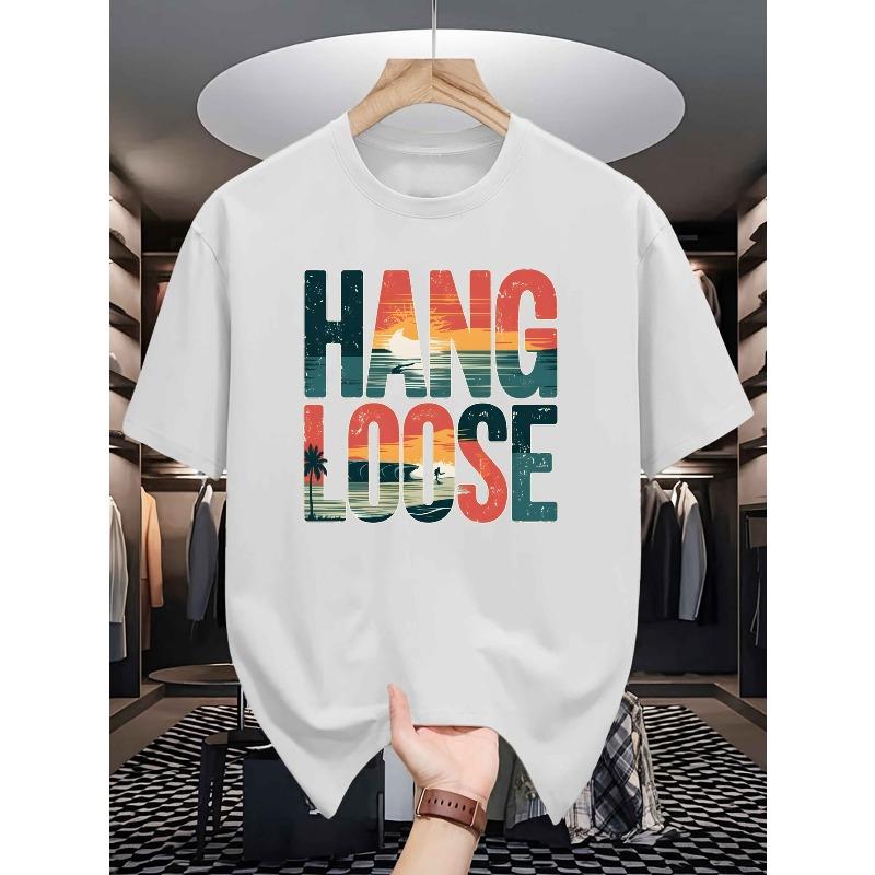 European Size HANG LOOSE Men'S Short-Sleeve T-Shirts for Summer, Stylish And Trendy Printed Shirts for Men, Casual Round Neck Tops Suitable for Male