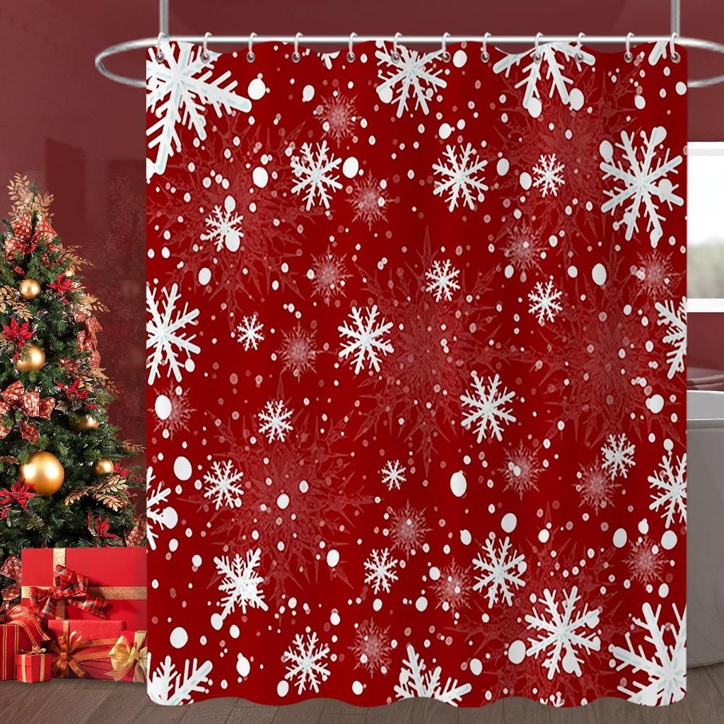 Pink Christmas Shower Curtain, Xmas Cartoon Cute Gingerbread Man House Snowflake Winter New Holiday Bathroom Curtain Waterproof