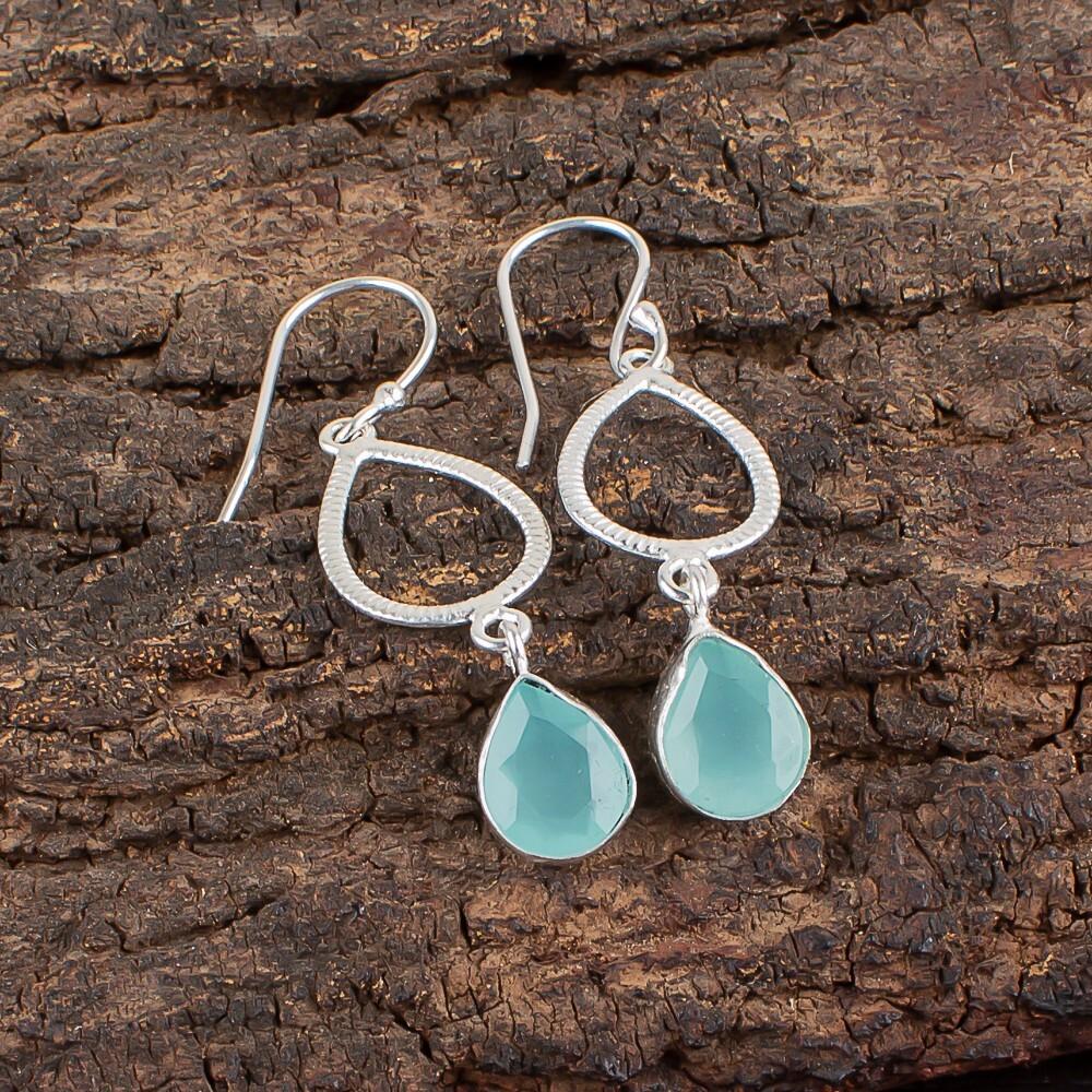 

Аква Халцедон Драгоценный Камень 925 Стерлинговое Серебро Ювелирные Изделия Ручной Работы Серьги 1.90 EE-16-15