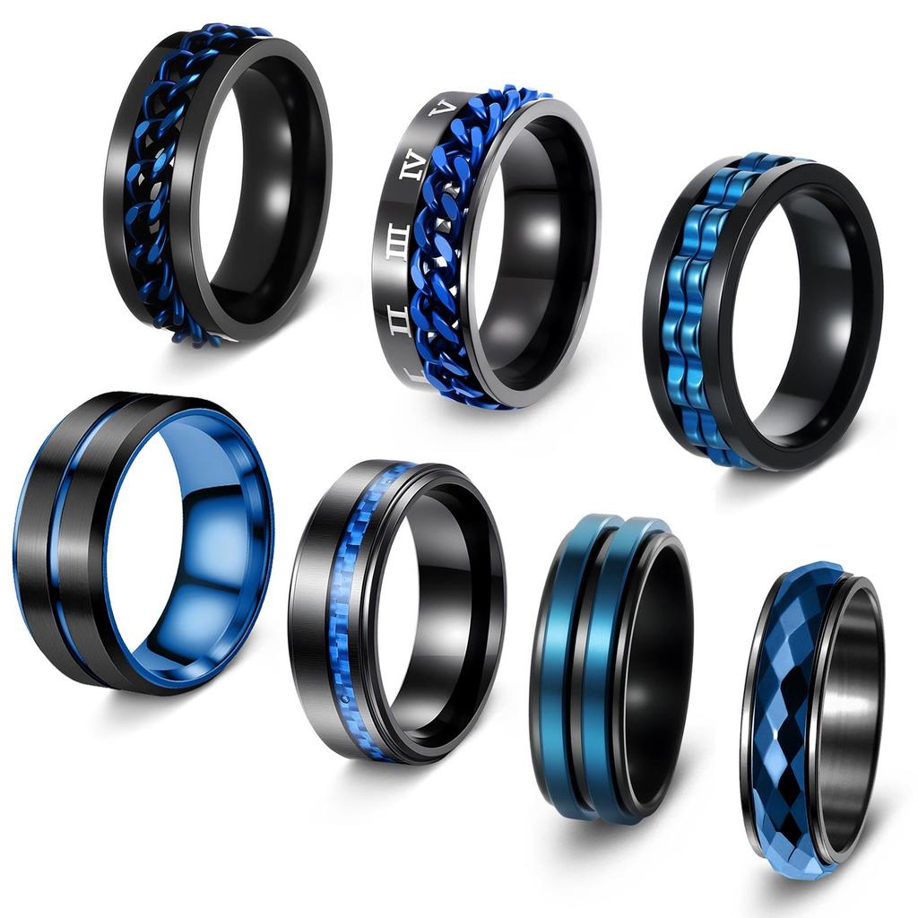 Customizable Men's Rotatable Hip Hop Punk Ring - Stainless and Titanium Steel Jewelry Set with High-End Feel