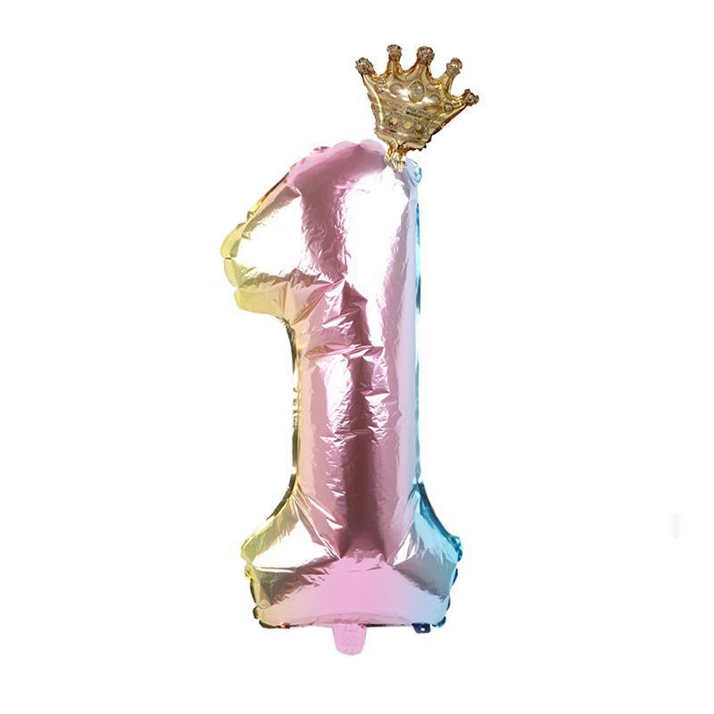 

30 Inch Gradual Change Digital Small Crown Combination Birthday Aluminum Film Balloon, Children S Birthday Decoration Balloon gradual change set 1
