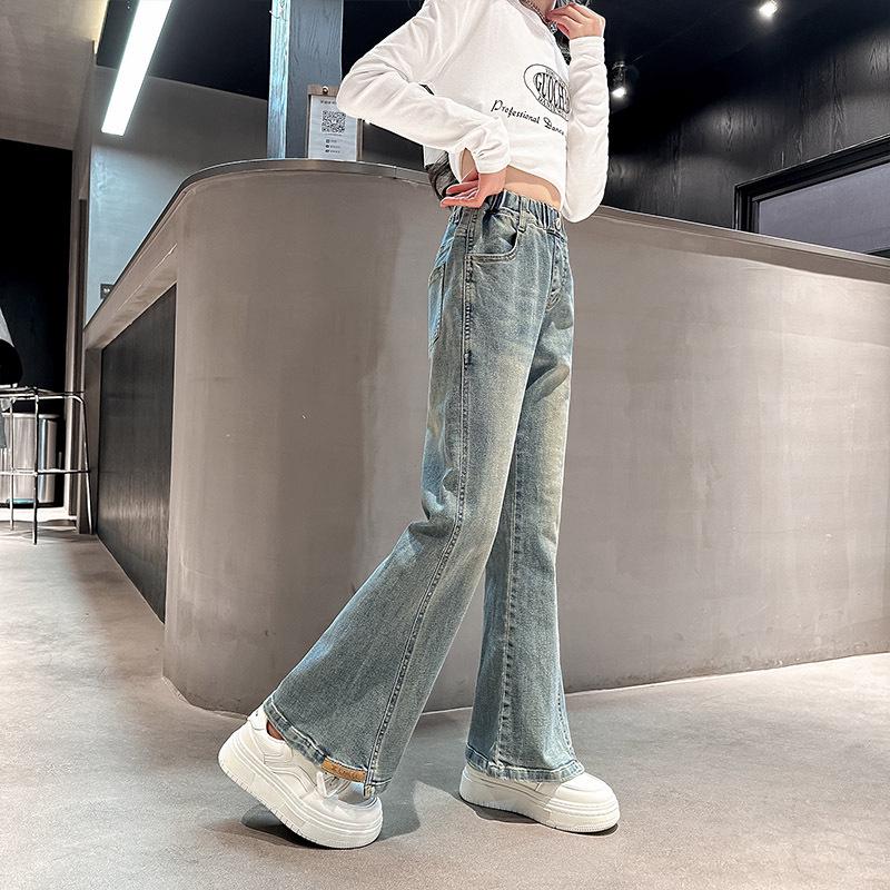 

Новый тренд 2025 года: Большие Девочки Микро-Клеш Флисовые Джинсы Деним для Осени/Зимы 130 cm