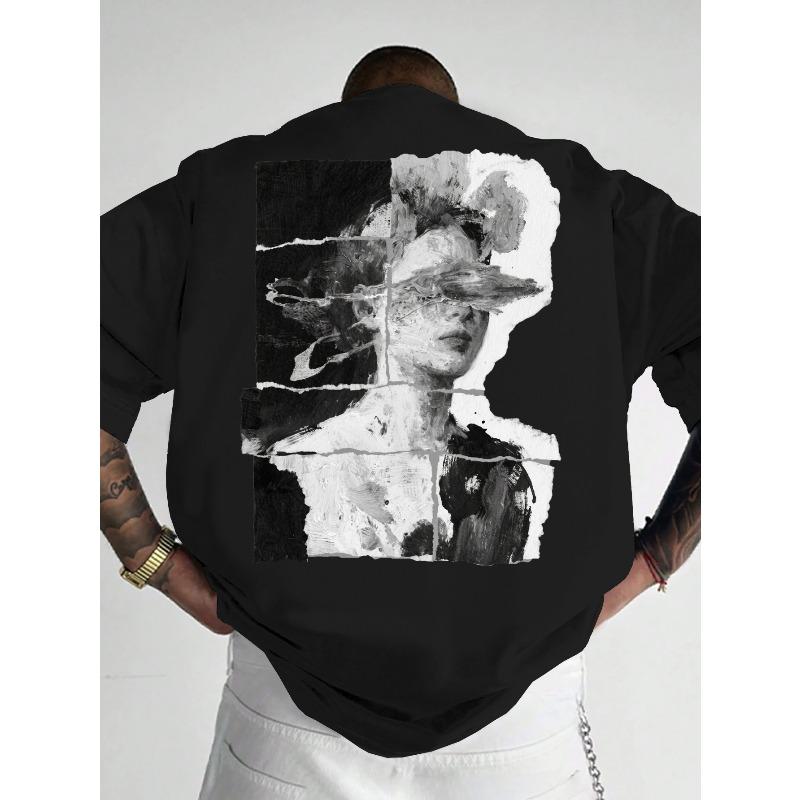 European sizes A T-Shirt Featuring Minimalist Black And White Artwork of a Tearful Face Titled Oblivion with Printed Letters S чёрный
