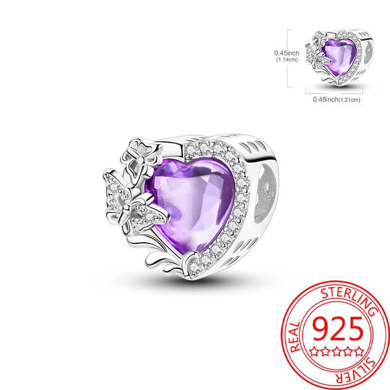 Breloque Pendentif Perles Cœur Rose Scintillant Cuivre Compatible Bracelet Original Pour Femmes Bijoux Cadeaux Saint-Valentin