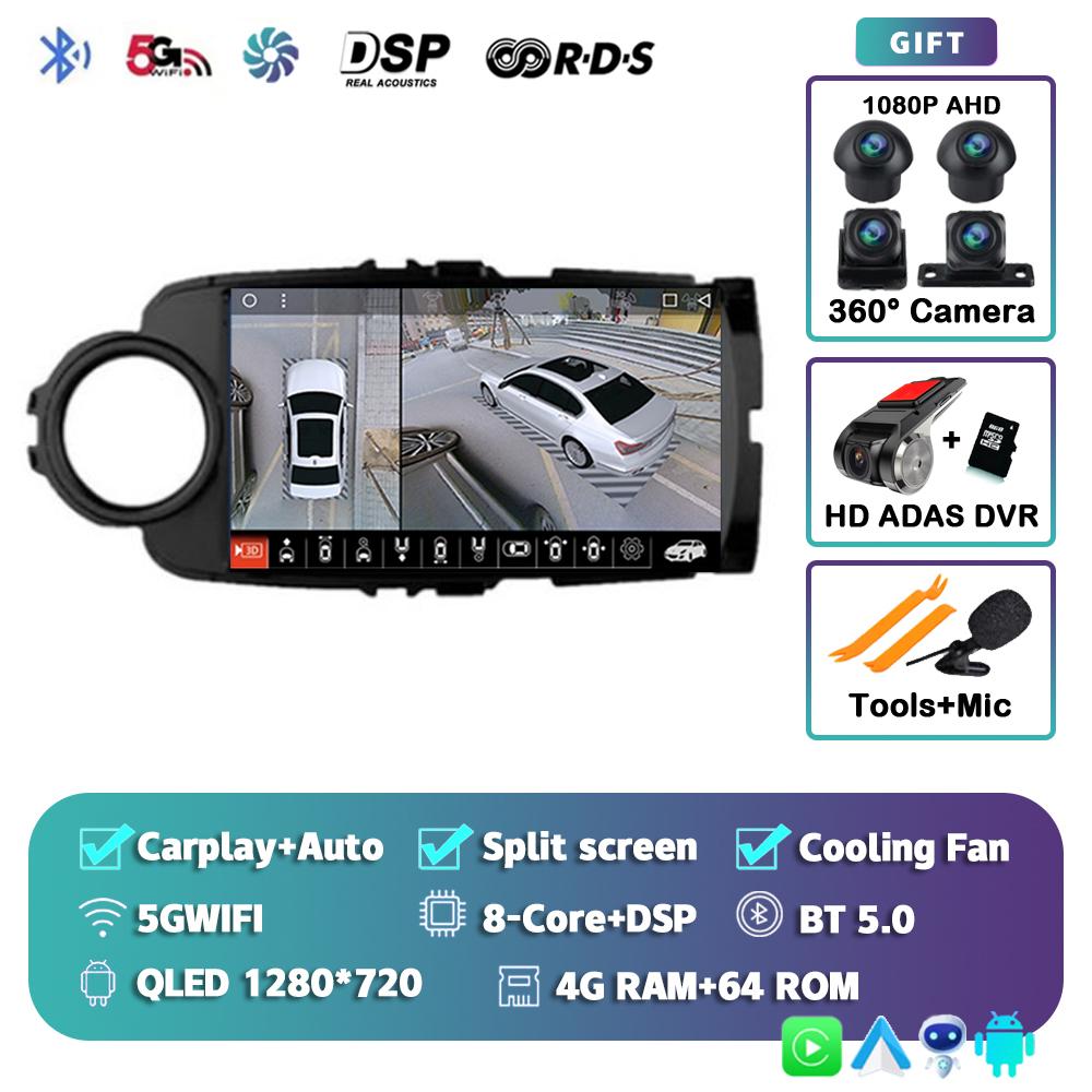 Android 14 Carplay Auto Car Radio For Toyota Yaris 2012 2013 2014 2015 2016 2017 GPS Multimedia Player Stereo WIFI+4G Video DSP