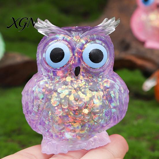 Slow Rebound Owl Toy Glitter Squeeze Stress Relief Clear Bird Sensory TPR Anxiety Relieving Ball Animal Shape Relaxation Tool
