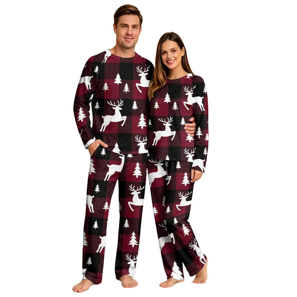 Matching Family Christmas Print Loungewear Set Long Sleeve Top and Pants for Holiday