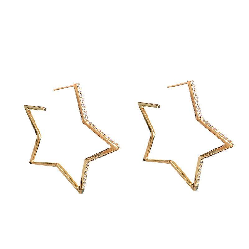 Cool Style Five-Pointed Star Female Sterling Silver Needle Personality Rhinestone