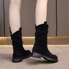 Versatile thick-soled non-slip high boots women's winter velvet medium boots flat-bottomed thin boots warm elastic fashion boots