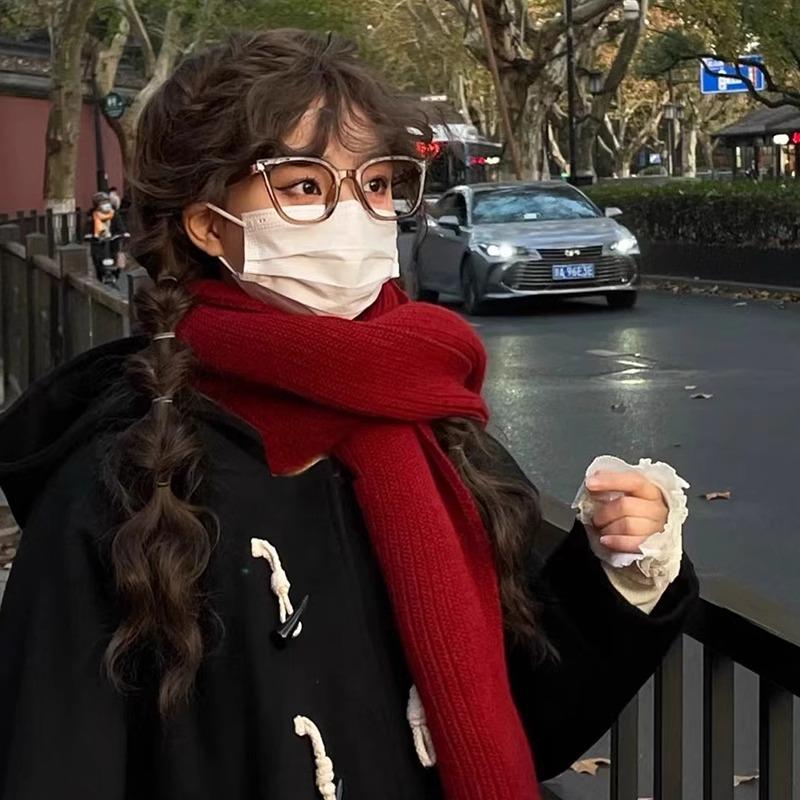 

Knitted wool red scarf women s new winter christmas new gift ghost couple scarf 160*25CM