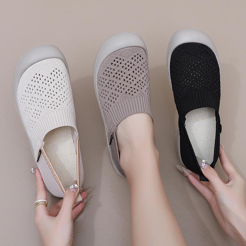 Shoes Women's Summer New Women's Flying Weaving Breathable Fashion Casual Women's Shoes One Pedal Soft Sole Shallow Mouth Round Head Single Shoes