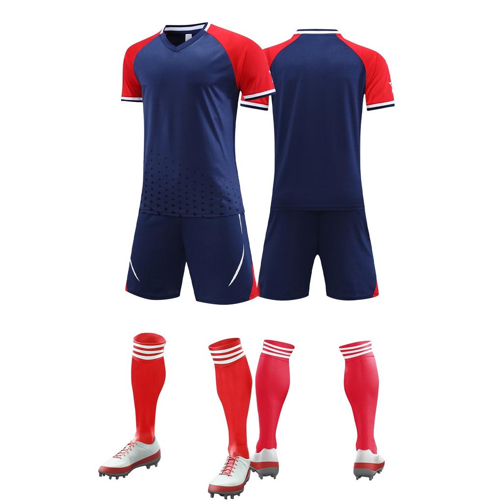 Mens Soccer Uniform Set Short Sleeve Jersey Shorts Socks Quick Dry Athletic Sportswear for Training Matches Teams