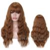 LISI HAIR Damemote langt bølget hår parykk med smell Svart Brun Blond syntetisk fiber parykk med smell Fest Daglig slitasje