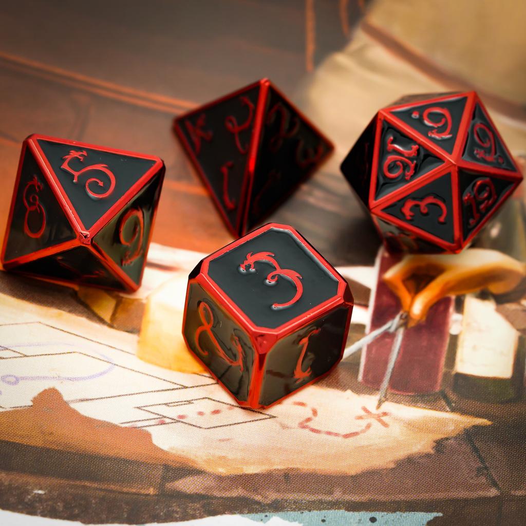 Cusdie Dragon Font DND Dice Metal, Auspicious Cloud, 7Pcs Polyhedral Dice Set, for D&D Role Playing Game Pathfinder Board Games