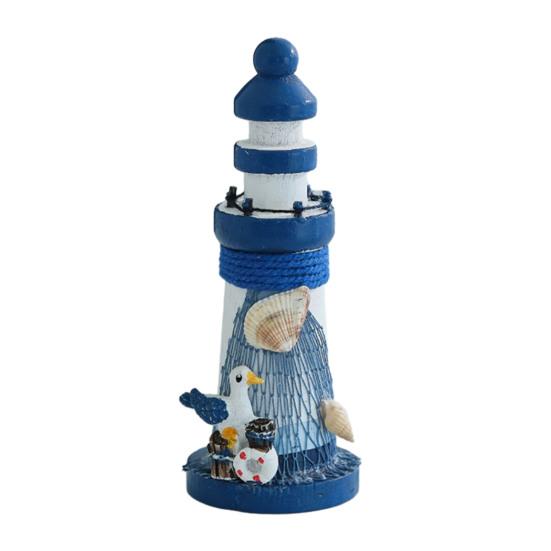 Wooden Lighthouse Figurine, Handmade Nautical Lighthouse Beach Decoration, White Blue Coastal Tabletop Decor for Home, Living Room