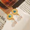 18k Gold Plated Stainless Steel Earrings with Turquoise Compass Design