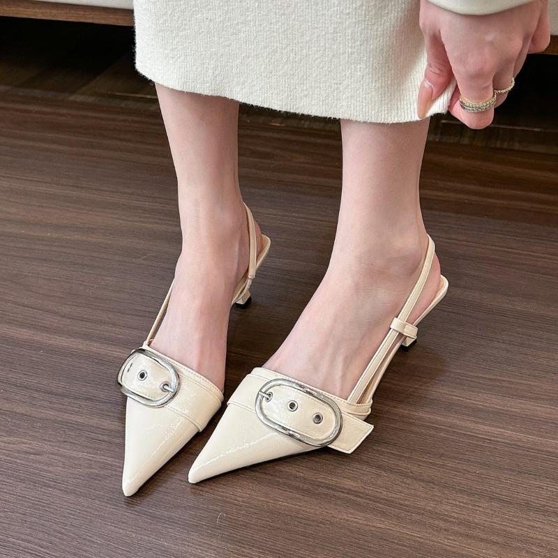 Fashion Metal Buckle High Heels Sandals Women Summer Silver Shallow Mouth Party Shoes Woman Korean Style Pointed Toe Thin Heels Sandals