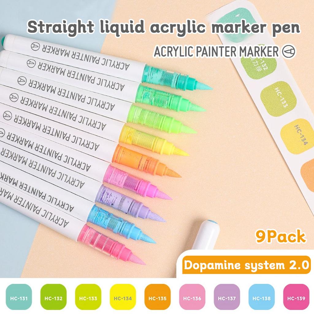 9pcs/box Acrylic Soft-head Marker Pen Art Painting Can Stack Colors Watercolor Pen Set School Student Stationery Supplies