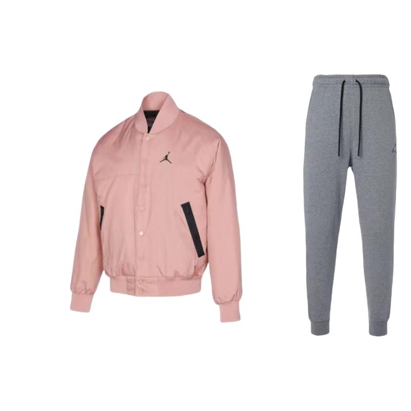 

Jordan Logo Color Block Baseball Collar Jacket Solid Color Embroidered Elastic Waist Drawstring Long Pants Casual Sports Suit DQ7341-091+DJ0878-609 M