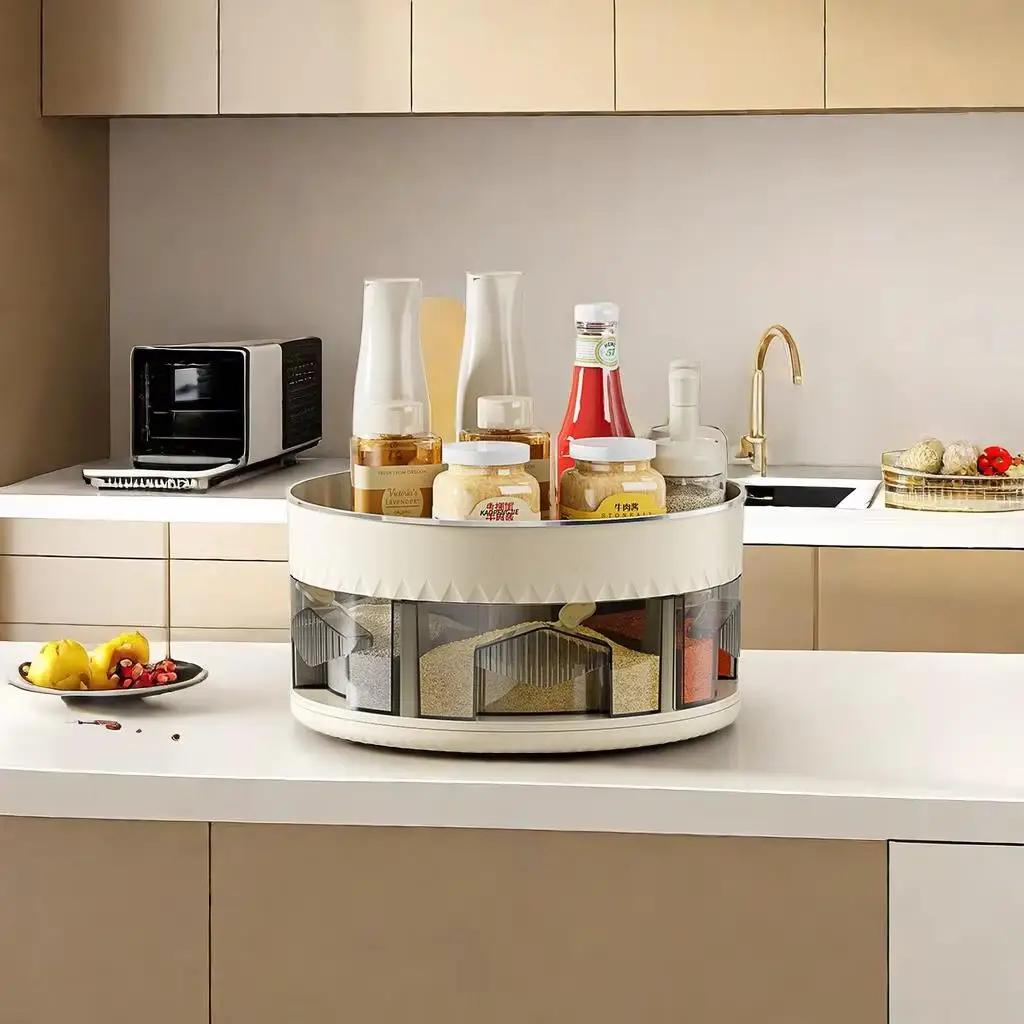 Küche 360° Drehbarer Gewürzorganisator Doppelt Multifunktionales Gewürztablett Rund Drehbarer Würzmittel Mehrzellen Feuchtigkeitsständer