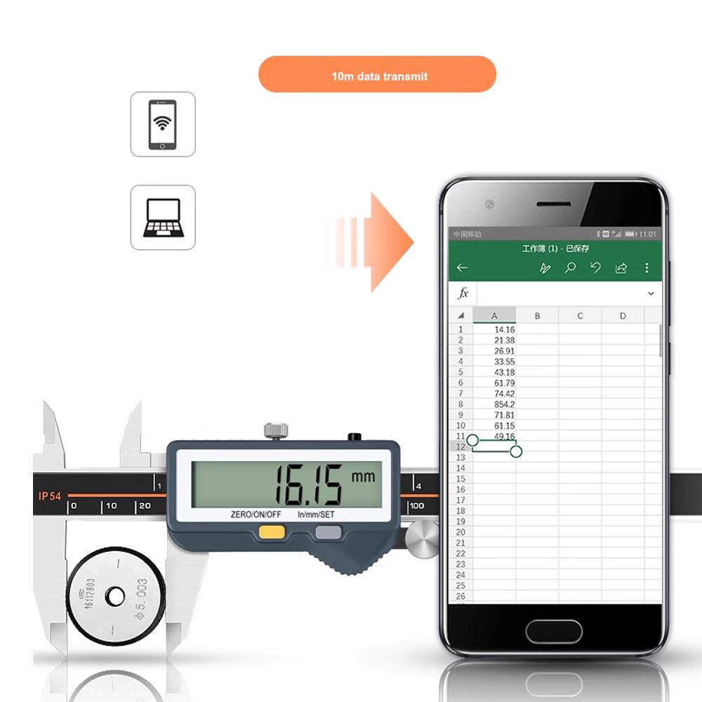0-150mm/0-200mm/0-300mm Bluetooth Connectivity Digital Display Caliper Precision Stainless Steel Digital Display Vernier Caliper KCSB-150