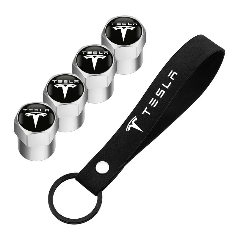 Car Tire Wheel Valve Caps Cover & Suede Car Key Chain Ring Keychain For Tesla Model 3 Model X Y Style Roadster Accessories