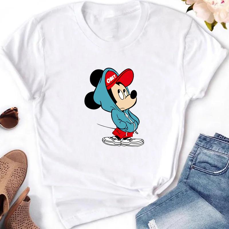 2025 Disney Top Casual Bianco a Manica Corta con Girocollo e Stampa Moda Top Mickey Minnie Mouse per Abbigliamento Donna Ragazza