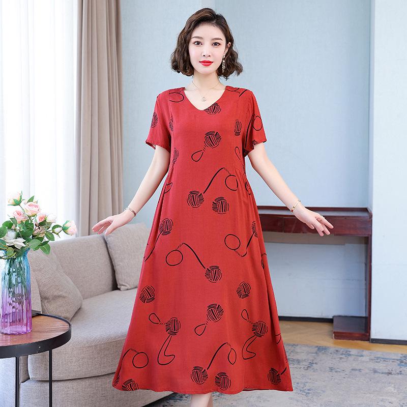 2023 Bavlněné tištěné letní šaty s kontrolou bříška plus size pro ženy středního věku a starší