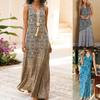 Damen Locker Kleid Vintage Geometrischer Druck V-Ausschnitt Ärmelloses Kleid für Strand