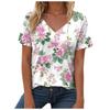 T-shirt estiva casual e alla moda con scollo a V, maniche corte e fantasia per donna. Stile ampio e casual, adatto da indossare per le signore.