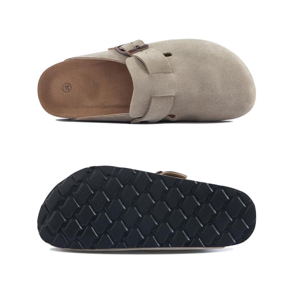 Bebealy Mode Sabots en Daim Pantoufles Sabots pour Femmes Pantoufles Semelle Intérieure en Liège Mules pour Femmes Antidérapantes Sandales de Plage avec Support de la Voûte Plantaire Slide