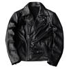 Men Genuine Leather Motorcycle Jacket Cowhide Biker Coat with Detachable Armor and Lapel