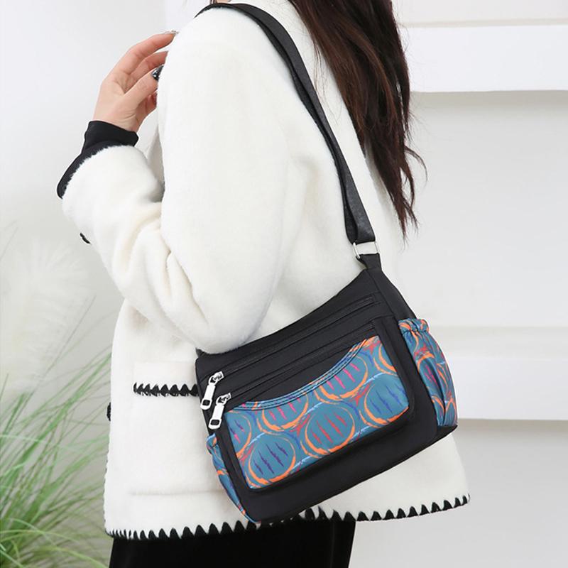 Mote Ny Middelaldrende Mamma-veske Stor kapasitet Trykt Flerlags Skulderveske Lett Casual Joker Dame Crossbody-veske