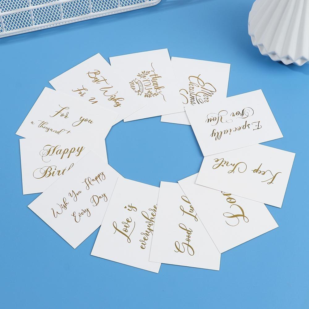 New High Quality 50PCS DIY Simple Design Wedding Party Handwriting Message Cards White Greeting Card Thank You Gold Stamping