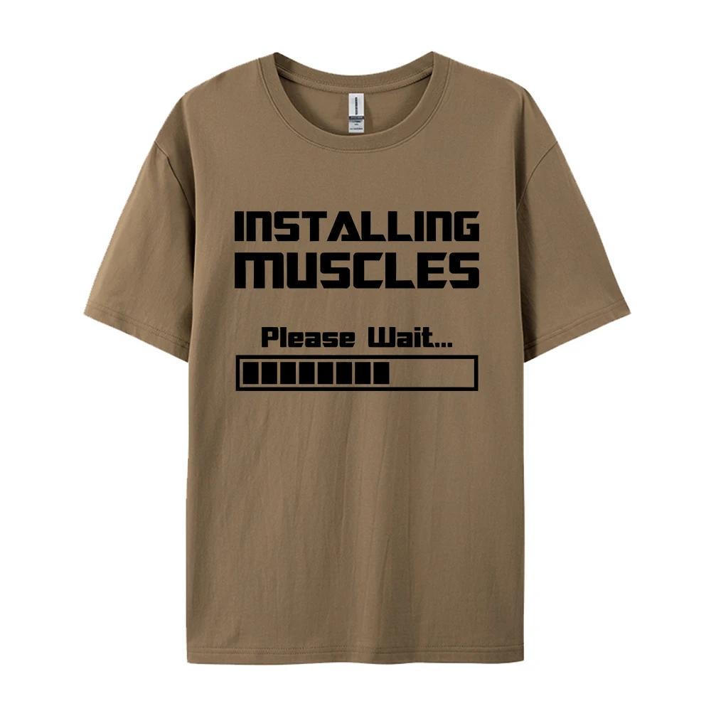 Summer New Tshirts Installing Muscles Please Wait Loading Bar Funny Print T Shirt Men Women Loose Cotton Short Sleeve Cool Tees