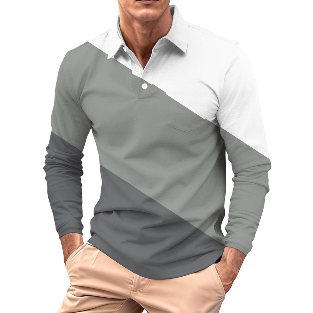 Men's Long-sleeved Collared Button-down Pocket Casual Top