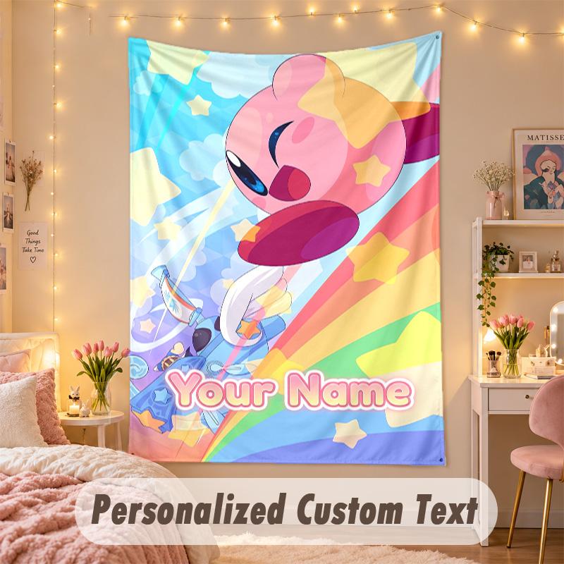 Custom Personalized Tapestry,Kirby Print Custom Name Text Wall Art Hanging for Bedroom