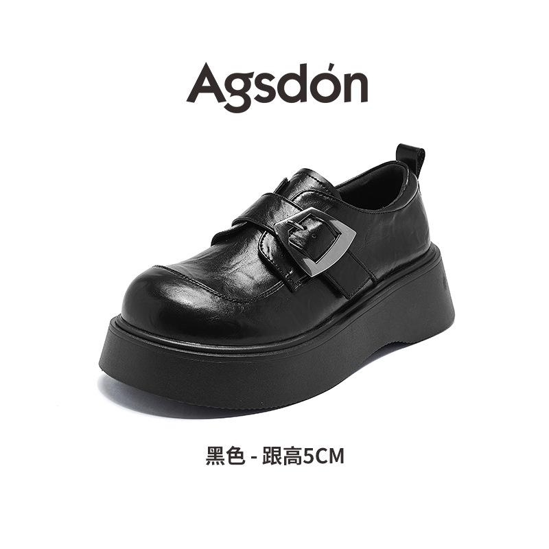Augustine platform loafers women's 2025 new spring and summer black British small leather shoes college style jk single shoes