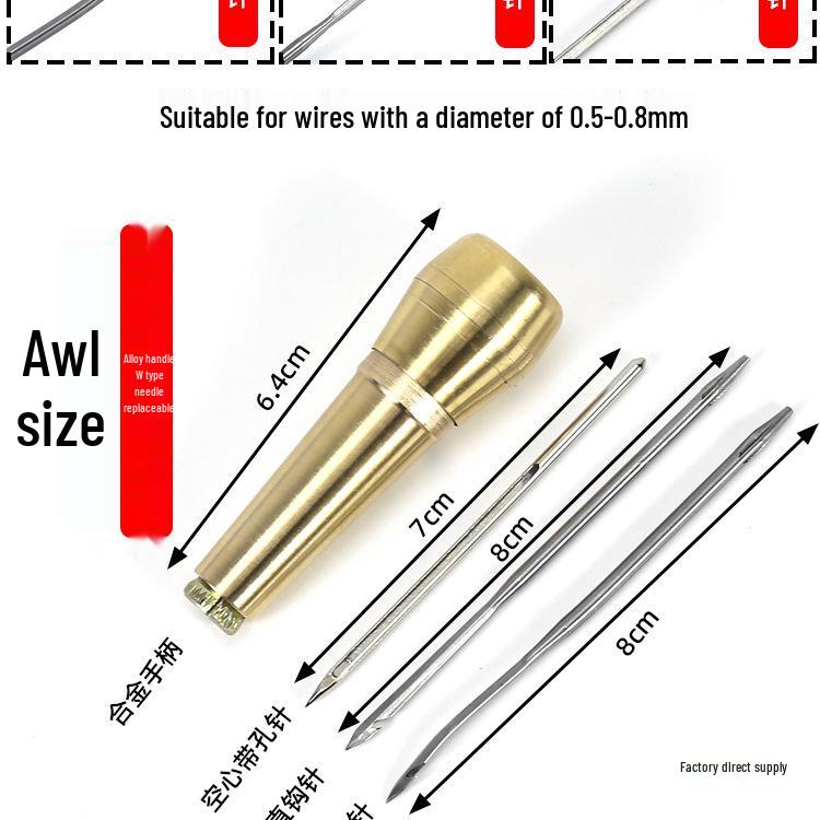 Shoe Repair Awl Set: Leather Punch, Hand Sewing Needles, and Thread