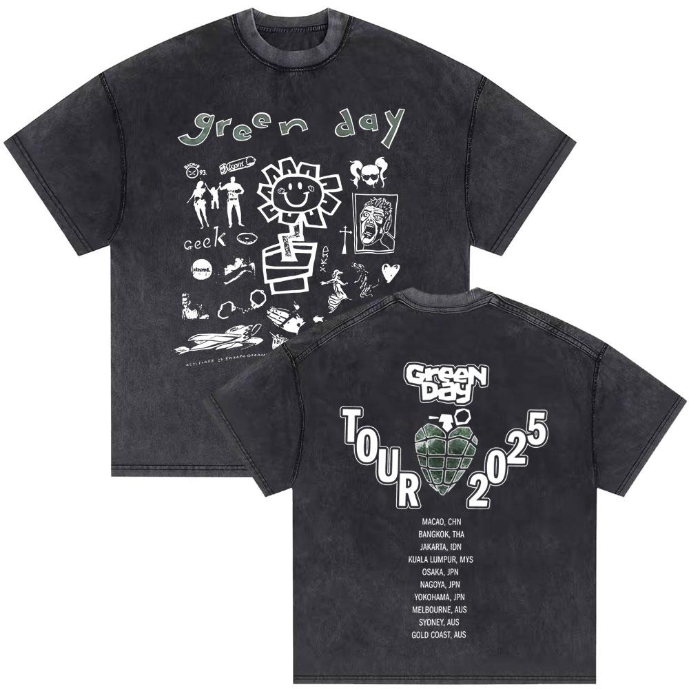 Washed Vintage Punk Band Green Day Dookie Graphic Tshirts Men Classic Gothic Rock T Shirts Male Oversized Tshirt Man Streetwear