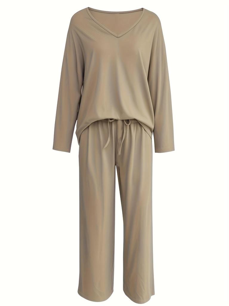 Women's Fashion 2025 V-Neck Loose Casual Two-Piece Set In Ice Silk