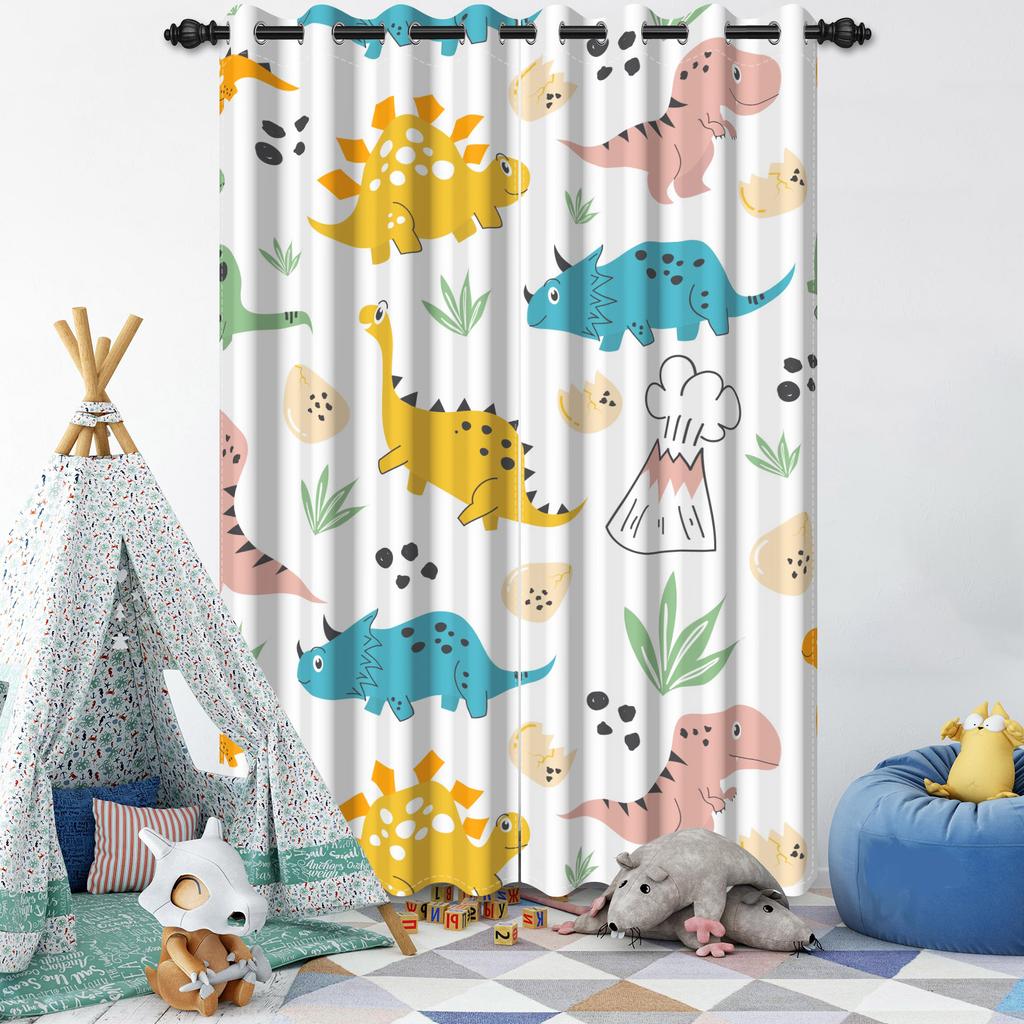 Cartoon Pattern Blackout Curtains 2Pcs Educational Fun Design For Children'S Room Living Room Bedroom Window Decor Grommet Top