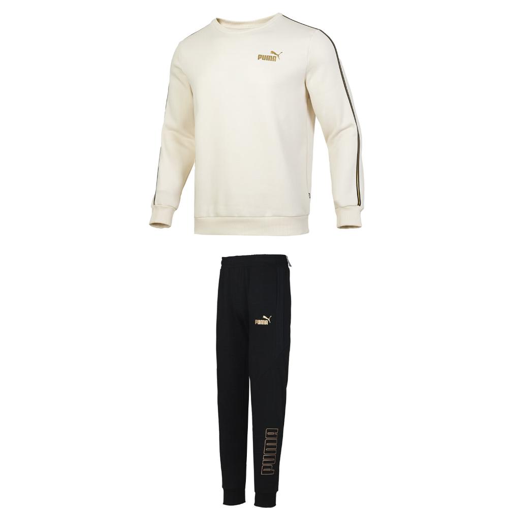 Puma Warm Crew Neck Sweatshirt Knit Cuff Mid Waist Long Pants Casual Sports Set Men sets 685333+848257