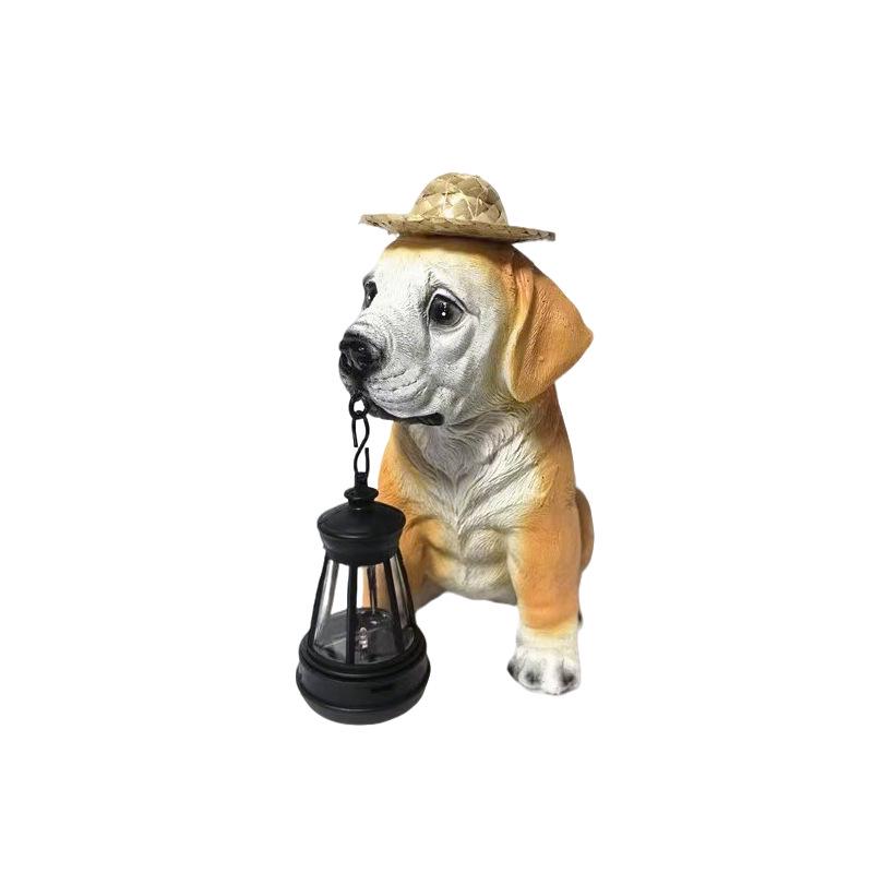 Solar Resin Dog with Grass Hat Lantern - Garden Decorative Lamp Ornament