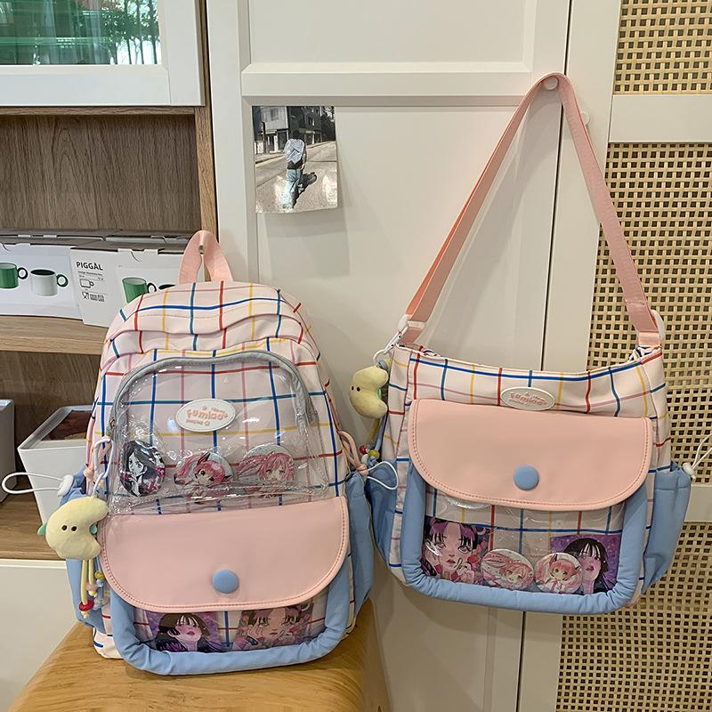 School bag school bag Korean ins plaid high school high value backpack