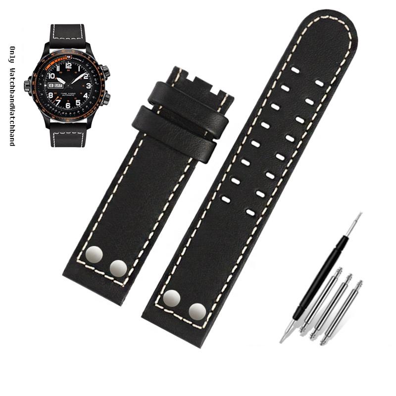 Για Λουράκι Ρολογιού Hamilton Khaki Aviation H77616533 H760250 Field Ανδρικό Γνήσιο Δέρμα Rivet Λουράκι Ρολογιού 20mm 22mm Καφέ Βραχιόλι