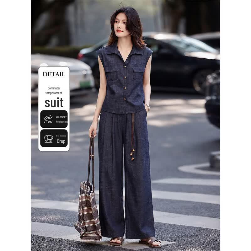 Elegant Women s Vest & Wide-leg Suit Set L серый