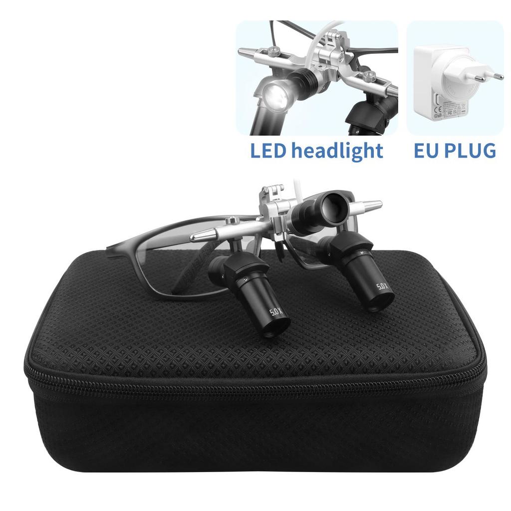 4X/5X6X Dental 48° Ergo Loupes Working Distance 350-450mm Surgical Head Mounted Loupes, 5W LED Headlamp Adjustable Optical Loupes
