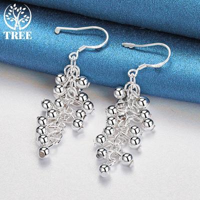 925 Sterling Silver Smooth Grape Bead Ball Earrings Jewelry