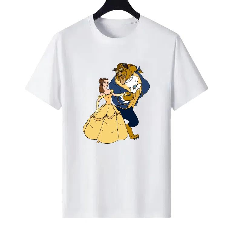 

Disney Beauty And The Beast Pattern Woman Fashion Parent-child Clothing Cartoon Children s Short Sleeves T-Shirt Blouses 110